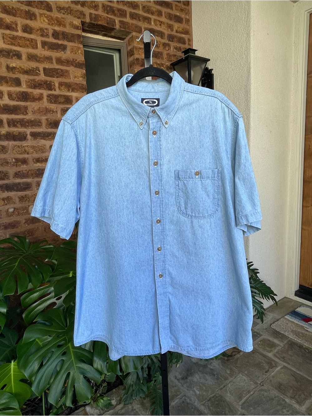 Light Blue Short-Sleeve Button-Down Shirt by Unknown Brand